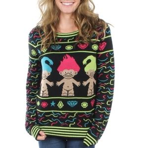 Tipsy Elves Good Luck Trolls Sweater Ugly Christmas Sweater 80's 90's